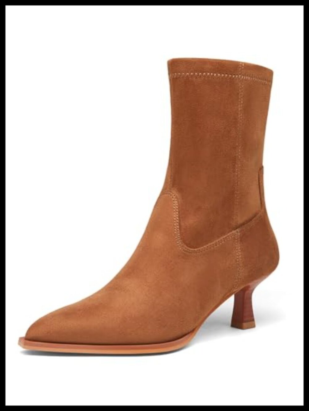 Pointed Toe Ankle Boots Stacked Kitten Heel Side Zipper Fall Booties